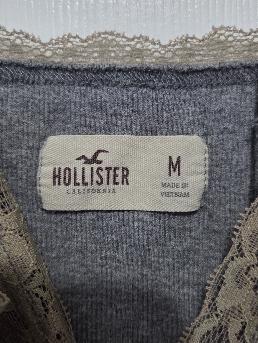 Vintage Y2K Hollister Grey Ribbed Lace Trim Cami Tank Top Sz Medium grunge fairy - Picture 6 of 9